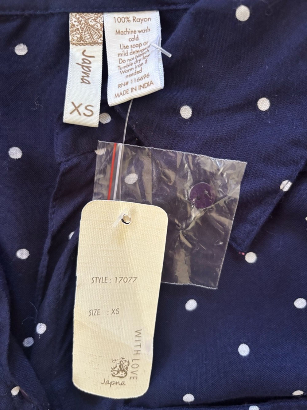 Japna Navy and White Polka Dot Blouse. NWT - Picture 3 of 3
